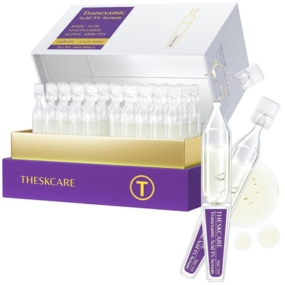 THESKCARE 5% Tranexamsäure Serum Ampulle für das Gesicht mit Niacinamid, Kojisäure & Alpha-Arbutin – Hautglühendes Serum gegen dunkle Flecken, gleichmäßiger Hautton, 30 Ampullen