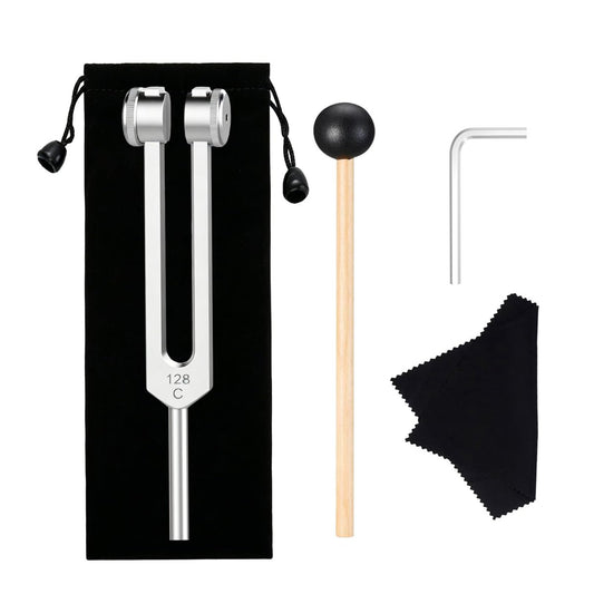 128 Hz Gewichtete Stimmgabel aus medizinischem Edelstahl für Klangtherapie – Professionelle C128 Stimmgabel mit Schlägel, Yoga- und Meditationszubehör