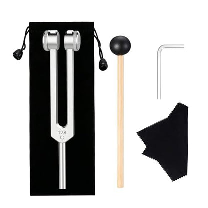 128 Hz Gewichtete Stimmgabel aus medizinischem Edelstahl für Klangtherapie – Professionelle C128 Stimmgabel mit Schlägel, Yoga- und Meditationszubehör