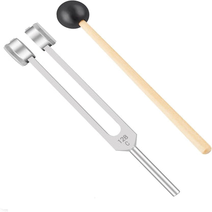 128 Hz Gewichtete Stimmgabel aus medizinischem Edelstahl für Klangtherapie – Professionelle C128 Stimmgabel mit Schlägel, Yoga- und Meditationszubehör