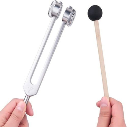 128 Hz Gewichtete Stimmgabel aus medizinischem Edelstahl für Klangtherapie – Professionelle C128 Stimmgabel mit Schlägel, Yoga- und Meditationszubehör