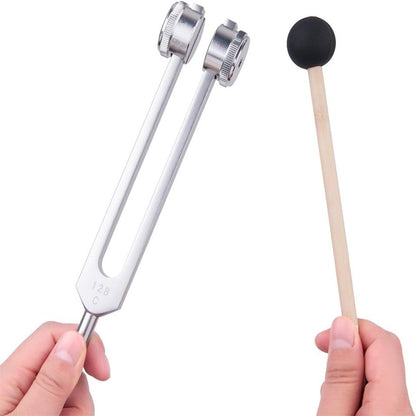 128 Hz Gewichtete Stimmgabel aus medizinischem Edelstahl für Klangtherapie – Professionelle C128 Stimmgabel mit Schlägel, Yoga- und Meditationszubehör