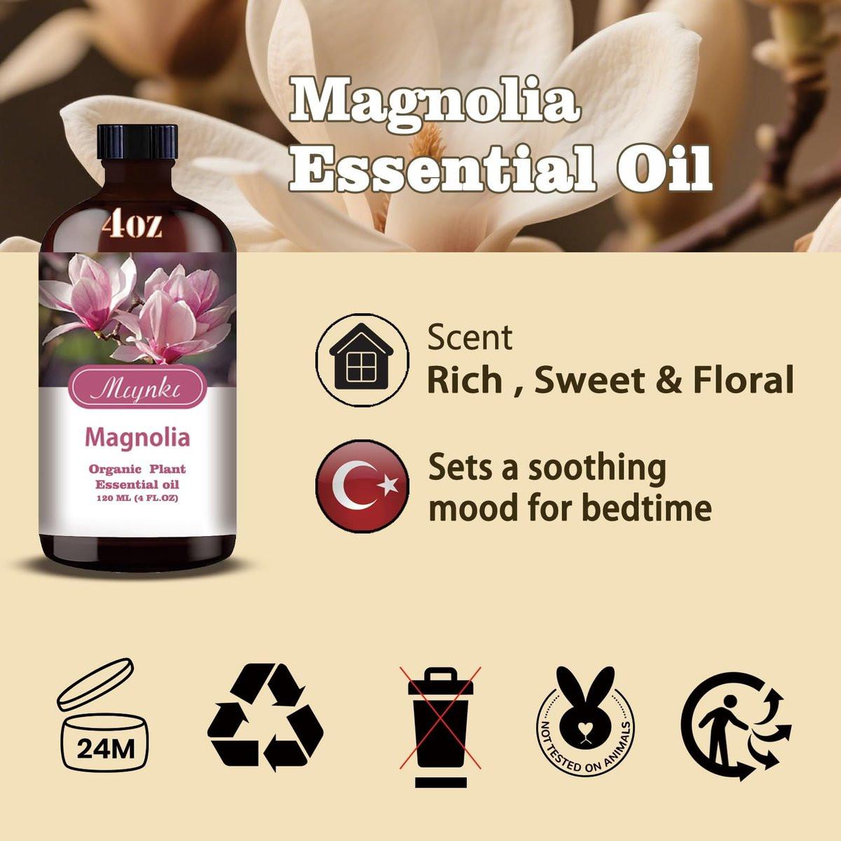 Magnolia Ätherisches Öl – Magnolia Duftöl für Diffuser, Luftbefeuchter, Massage, DIY Kerze, Seife, Yoga, Entspannung, geschenkfertig – MLYNKL (130 ml / 4,33 fl oz)
