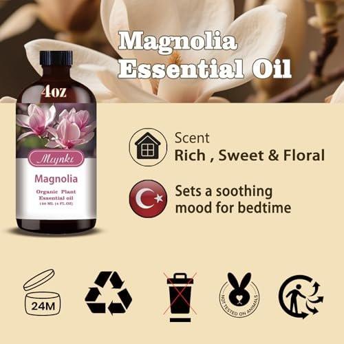 Magnolia Ätherisches Öl – Magnolia Duftöl für Diffuser, Luftbefeuchter, Massage, DIY Kerze, Seife, Yoga, Entspannung, geschenkfertig – MLYNKL (130 ml / 4,33 fl oz)