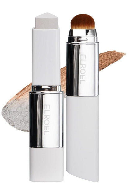 ELROEL Blanc Cover Cream Stick V White – Koreanischer Farbwechsel-Foundation-Stick mit Volufiline – Mittlere bis hohe Deckkraft, feuchtes Finish – Doppelendig mit abnehmbarem Pinsel (204 Tan)