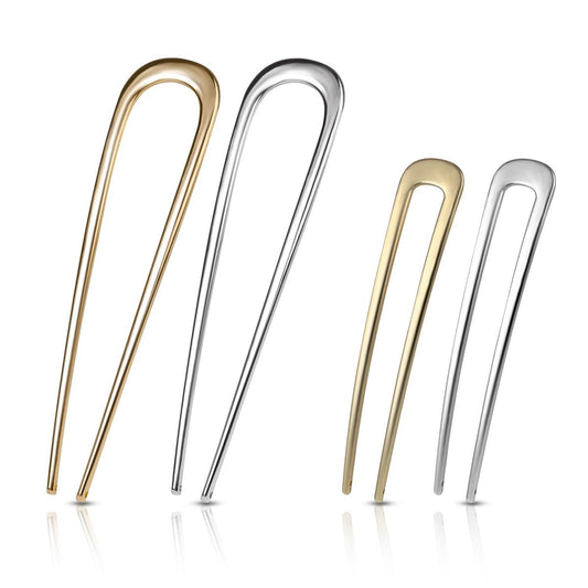 4er-Pack U-förmige französische Haarnadeln für Damen: Metall-Haarklammern für dickes Haar & French Twist, Haarnadelgabel – Hält Hochsteckfrisuren, Dutts, Twists, Chignons sicher (Gold und Silber)