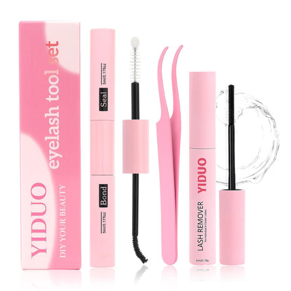 YIDUO Bond and Seal 4 in 1 langanhaltendes Wimpernkleber-Set für DIY Wimpernverlängerungen – wasserfest, starke Haftung, inklusive Entferner und Pinzette