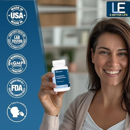 Life Enhancement Hochpotentes 1020 mg Kaliumpräparat für Muskel-, Gehirn- und Knochengesundheit – Keine Zusätze, hohe Absorption, elementares Kalium, hergestellt in den USA (120 Kapseln – 60 Portionen)