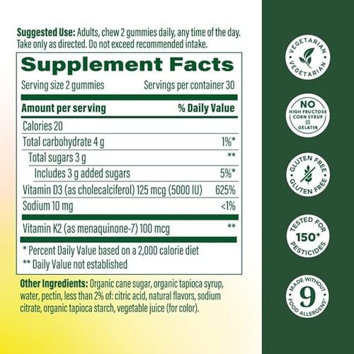 MegaFood Vitamin D3 & K2 Pfirsich-Gummis 5000 IE, 60 Stück