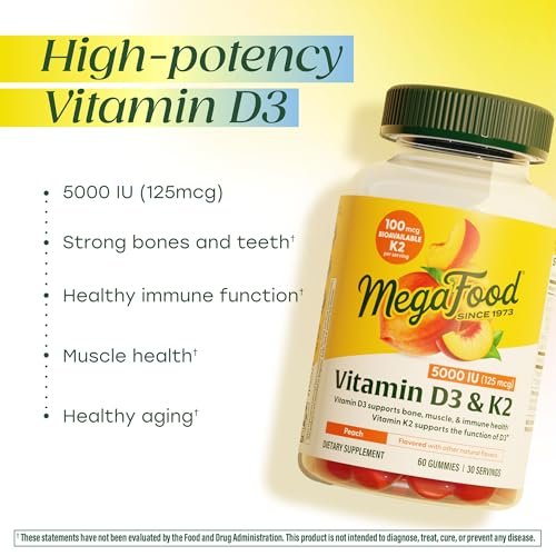 MegaFood Vitamin D3 & K2 Pfirsich-Gummis 5000 IE, 60 Stück