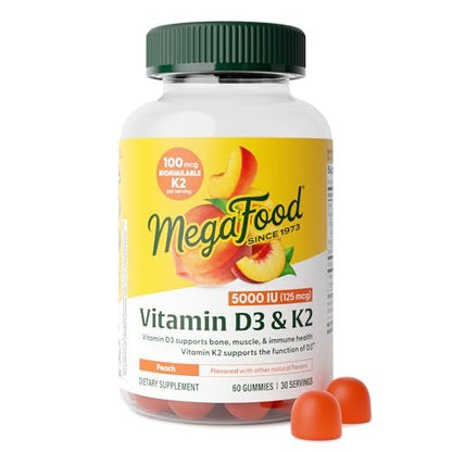 MegaFood Vitamin D3 & K2 Pfirsich-Gummis 5000 IE, 60 Stück