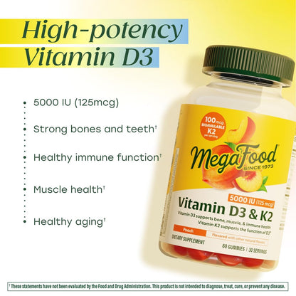 MegaFood Vitamin D3 & K2 Pfirsich-Gummis 5000 IE, 60 Stück
