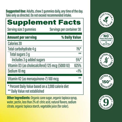 MegaFood Vitamin D3 & K2 Pfirsich-Gummis 5000 IE, 60 Stück
