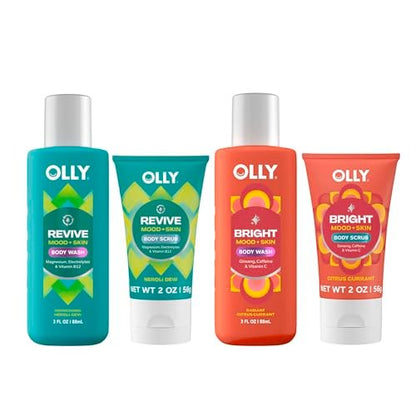 OLLY Body Wash & Body Scrub Mini Pack 4er-Set – Hautbarriere pflegen & reparieren, je 85 g