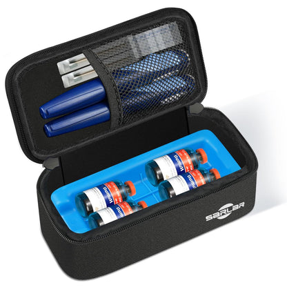 Sarlar Insulin-Vial-Kühlkoffer Reiseetui – TSA-geprüfte Aufbewahrungstasche für Diabetiker mit Kühlstein, Insulin-Pen und Fläschchen-Schutz-Organizer – Tragbare Kühltasche für den täglichen Gebrauch und Reisen, Schwarz