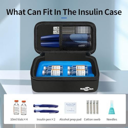 Sarlar Insulin-Vial-Kühlkoffer Reiseetui – TSA-geprüfte Aufbewahrungstasche für Diabetiker mit Kühlstein, Insulin-Pen und Fläschchen-Schutz-Organizer – Tragbare Kühltasche für den täglichen Gebrauch und Reisen, Schwarz