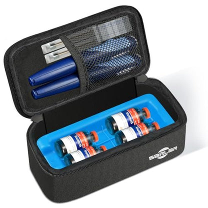 Sarlar Insulin-Vial-Kühlkoffer Reiseetui – TSA-geprüfte Aufbewahrungstasche für Diabetiker mit Kühlstein, Insulin-Pen und Fläschchen-Schutz-Organizer – Tragbare Kühltasche für den täglichen Gebrauch und Reisen, Schwarz
