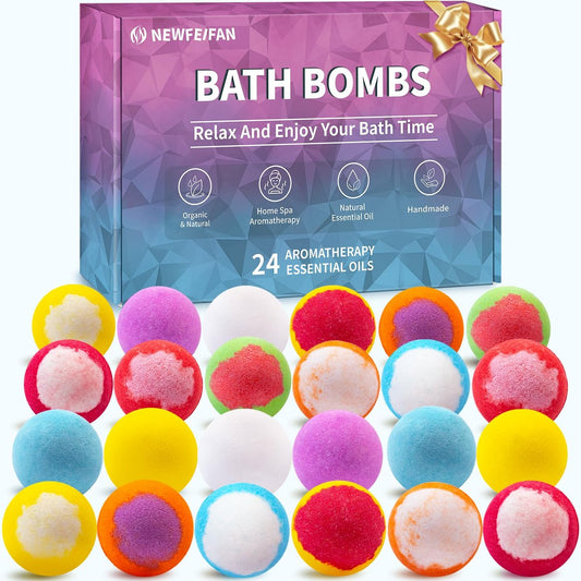 24-teiliges Badebomben-Set für Frauen & Männer – Handgefertigte, natürliche & organische Badebomben mit ätherischen Ölen – Geschenkkorb für Muttertag, Lehrer, Ehefrau, Freundin