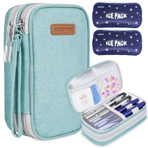 suzamed Insulin Kühltasche Reiseetui, doppellagige Medikamententasche für Diabetes, tragbare Medikamentenorganizer mit 2x 150g Kühlakkus, TSA-zugelassen für Insulin-Pens und Diabetikerzubehör (Grün)