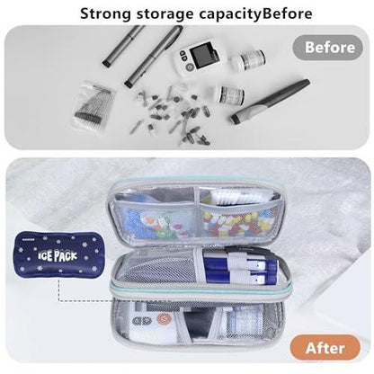 suzamed Insulin Kühltasche Reiseetui, doppellagige Medikamententasche für Diabetes, tragbare Medikamentenorganizer mit 2x 150g Kühlakkus, TSA-zugelassen für Insulin-Pens und Diabetikerzubehör (Grün)