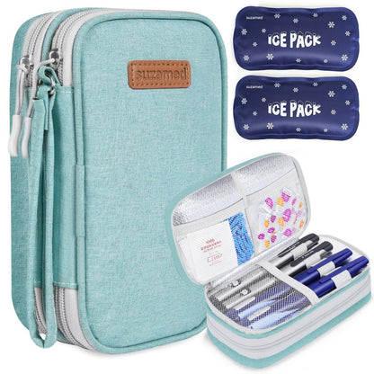 suzamed Insulin Kühltasche Reiseetui, doppellagige Medikamententasche für Diabetes, tragbare Medikamentenorganizer mit 2x 150g Kühlakkus, TSA-zugelassen für Insulin-Pens und Diabetikerzubehör (Grün)