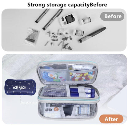 suzamed Insulin Kühltasche Reiseetui, doppellagige Medikamententasche für Diabetes, tragbare Medikamentenorganizer mit 2x 150g Kühlakkus, TSA-zugelassen für Insulin-Pens und Diabetikerzubehör (Grün)