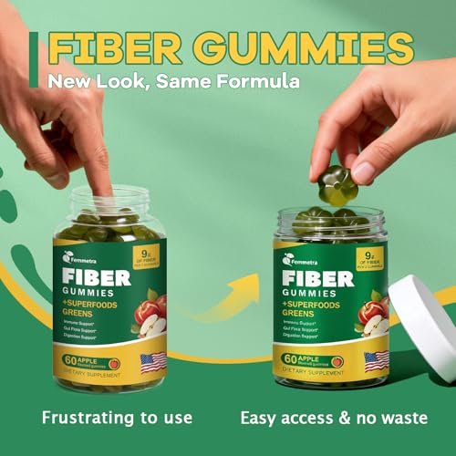 9G Ballaststoff-Gummis für Verdauungsgesundheit & Regelmäßigkeit – Ohne Zuckerzusatz, Apfelgeschmack – Präbiotisches Ballaststoffpräparat mit Grünzeug – Tägliche Gummis für Erwachsene, Frauen & Männer – 60 Stück