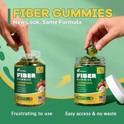 9G Ballaststoff-Gummis für Verdauungsgesundheit & Regelmäßigkeit – Ohne Zuckerzusatz, Apfelgeschmack – Präbiotisches Ballaststoffpräparat mit Grünzeug – Tägliche Gummis für Erwachsene, Frauen & Männer – 60 Stück