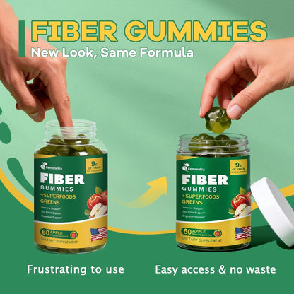 9G Ballaststoff-Gummis für Verdauungsgesundheit & Regelmäßigkeit – Ohne Zuckerzusatz, Apfelgeschmack – Präbiotisches Ballaststoffpräparat mit Grünzeug – Tägliche Gummis für Erwachsene, Frauen & Männer – 60 Stück
