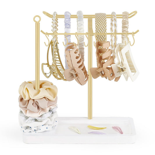 Dahey Haarband-Halter Multifunktionaler Haaraccessoires-Organizer Display für Haarbänder, Klammern, Scrunchies, Metall-Aufbewahrungsständer, stilvolle Schlafzimmer-, Dorm-, Badezimmer-Kommodendekoration für Mädchen und Frauen, Gold