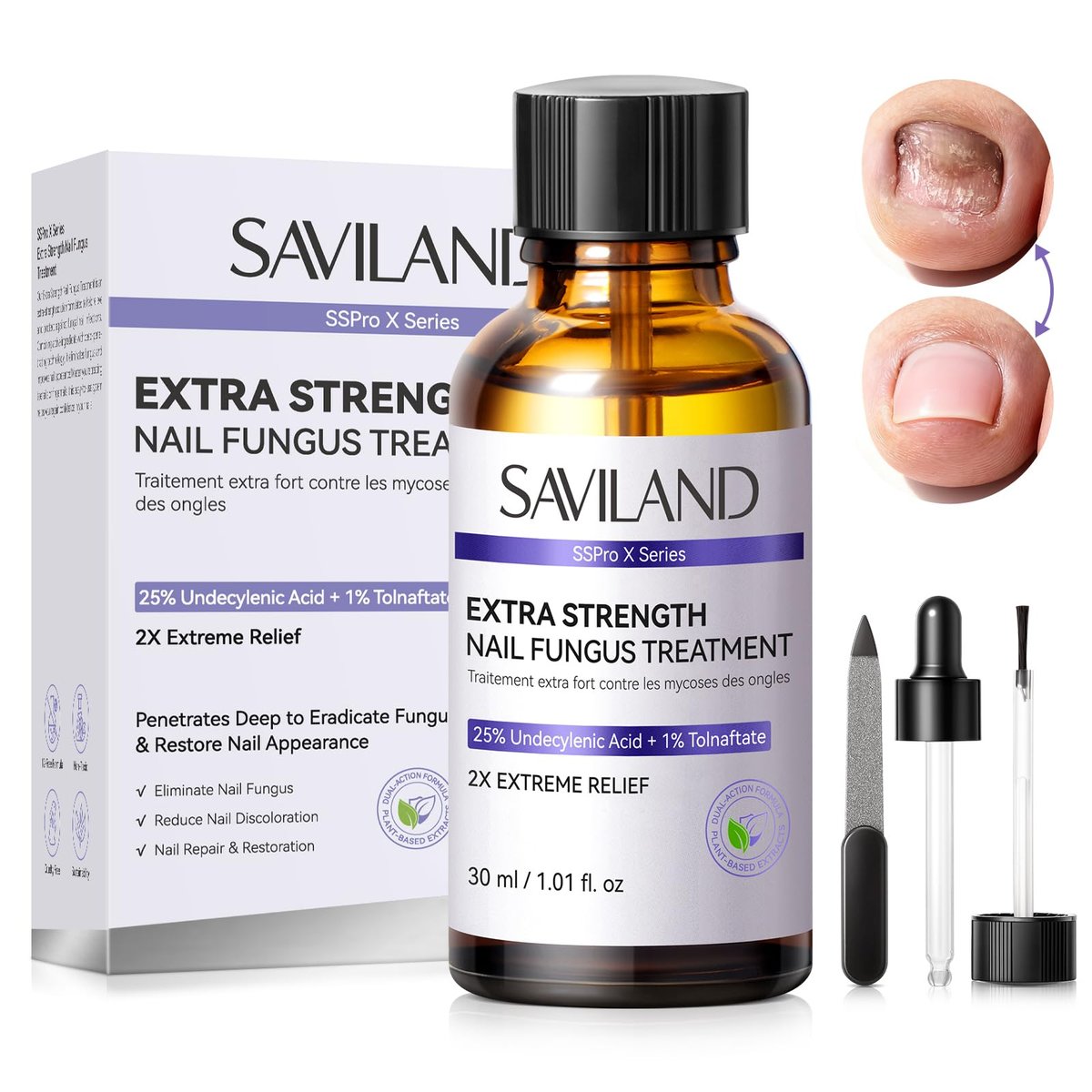 SAVILAND Nagelpilz Behandlung Extra Stark: 2X Extreme Nagelreparatur für verfärbte und geschädigte Nägel – FSA-HSA Nagelweichmacher, gelbe Nägel, Fußzehen, dicke Nägel, Nagelpilz-Behandlungslösung, 30 ml