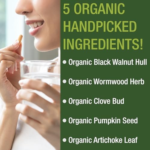 USDA Organic Wormwood Black Walnut Clove Cleanse für Menschen – Entgiftung & Darmunterstützung Kapseln für Erwachsene und Kinder mit Artischocke und Kürbiskernen