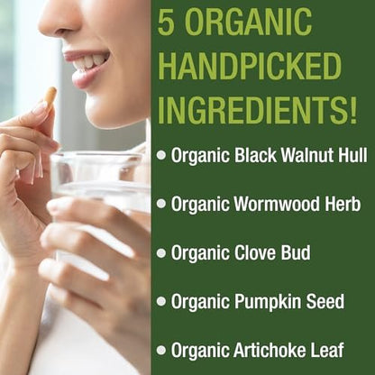 USDA Organic Wormwood Black Walnut Clove Cleanse für Menschen – Entgiftung & Darmunterstützung Kapseln für Erwachsene und Kinder mit Artischocke und Kürbiskernen