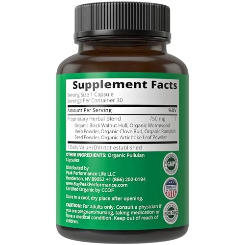 USDA Organic Wormwood Black Walnut Clove Cleanse für Menschen – Entgiftung & Darmunterstützung Kapseln für Erwachsene und Kinder mit Artischocke und Kürbiskernen
