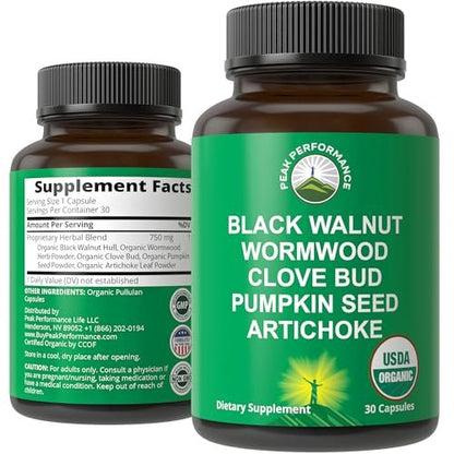 USDA Organic Wormwood Black Walnut Clove Cleanse für Menschen – Entgiftung & Darmunterstützung Kapseln für Erwachsene und Kinder mit Artischocke und Kürbiskernen