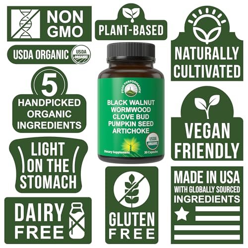 USDA Organic Wormwood Black Walnut Clove Cleanse für Menschen – Entgiftung & Darmunterstützung Kapseln für Erwachsene und Kinder mit Artischocke und Kürbiskernen