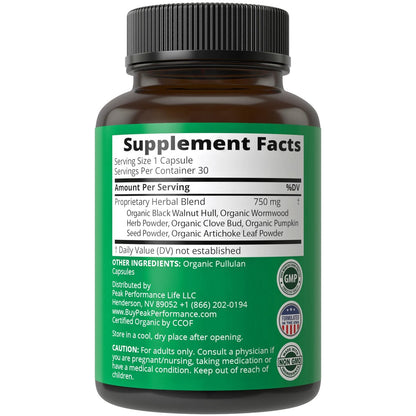 USDA Organic Wormwood Black Walnut Clove Cleanse für Menschen – Entgiftung & Darmunterstützung Kapseln für Erwachsene und Kinder mit Artischocke und Kürbiskernen