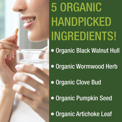USDA Organic Wormwood Black Walnut Clove Cleanse für Menschen – Entgiftung & Darmunterstützung Kapseln für Erwachsene und Kinder mit Artischocke und Kürbiskernen