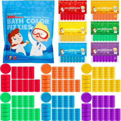 300 Bade-Farbtabletten für Kinder, ungiftig & parfümfrei, 6 leuchtende Wasserfarben, kinderfreundliche Badebomben-Set für lustige Badezeit, ideal für Kinder ab 3 Jahren