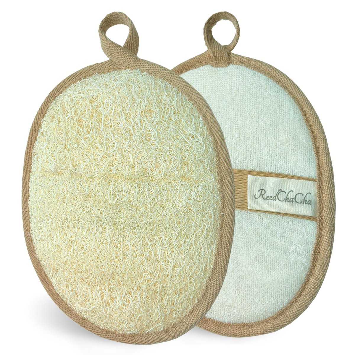 ReedChaCha Natürlicher Dusch-Loofah für Frauen & Männer, 2er-Pack, biologisch abbaubarer ägyptischer Luffa, plastikfreier Badeschwamm zum Peeling abgestorbener Haut, leicht abrasiver Körperpeeling-Schwamm