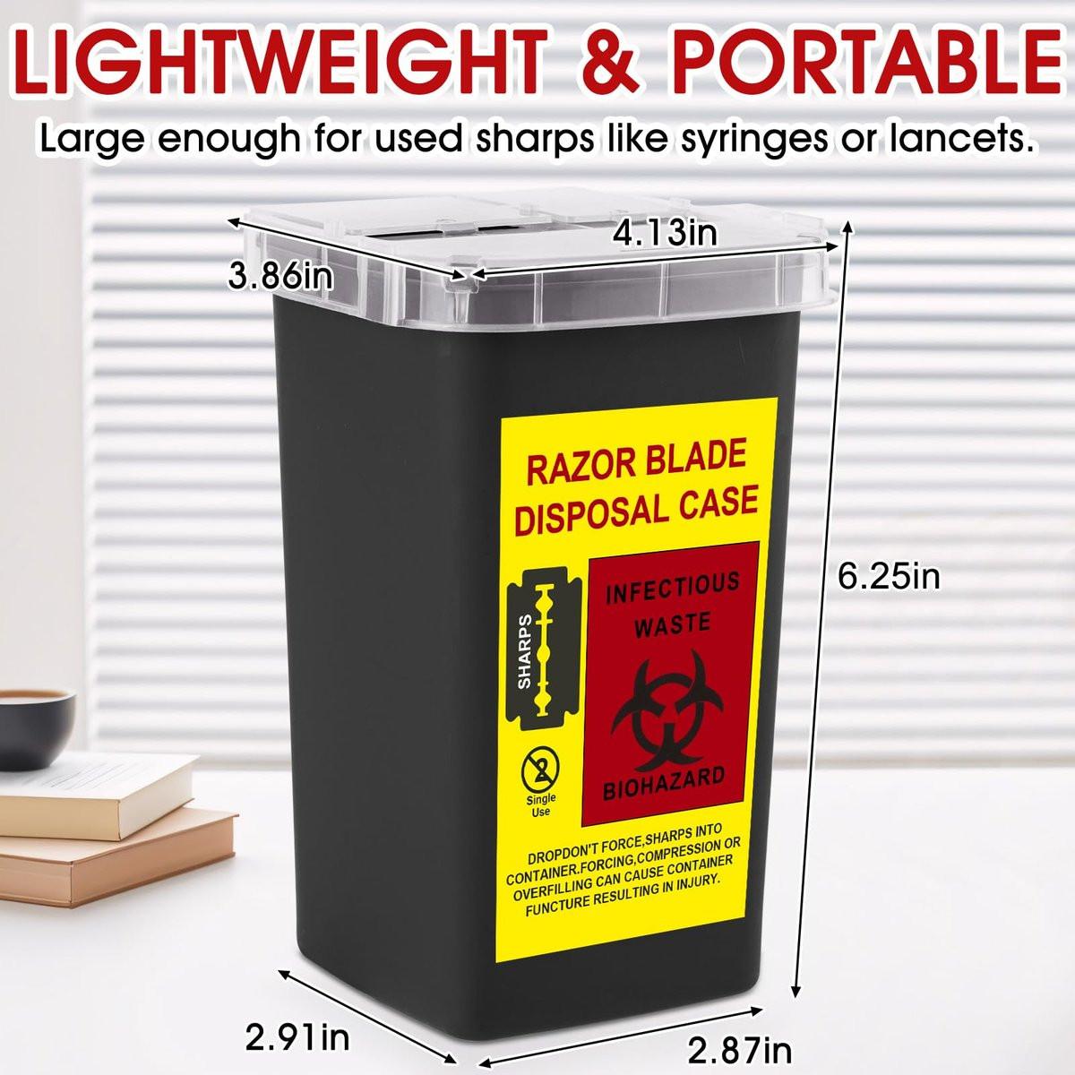 MITINU Schwarzer 1-Liter (3er-Pack) Entsorgungsbehälter für spitze Gegenstände für den Hausgebrauch, Nadelentsorgungsbehälter, Biohazard-Behälter, Spritzenentsorgung, kleiner tragbarer Behälter für Reisen, professionelle Entsorgung von scharfen Abfällen