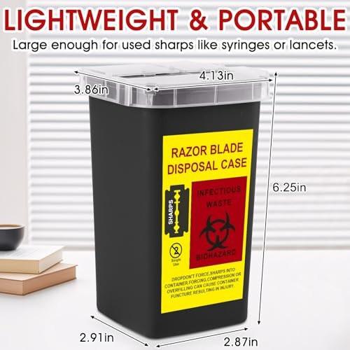 MITINU Schwarzer 1-Liter (3er-Pack) Entsorgungsbehälter für spitze Gegenstände für den Hausgebrauch, Nadelentsorgungsbehälter, Biohazard-Behälter, Spritzenentsorgung, kleiner tragbarer Behälter für Reisen, professionelle Entsorgung von scharfen Abfällen