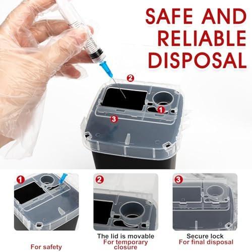 MITINU Schwarzer 1-Liter (3er-Pack) Entsorgungsbehälter für spitze Gegenstände für den Hausgebrauch, Nadelentsorgungsbehälter, Biohazard-Behälter, Spritzenentsorgung, kleiner tragbarer Behälter für Reisen, professionelle Entsorgung von scharfen Abfällen