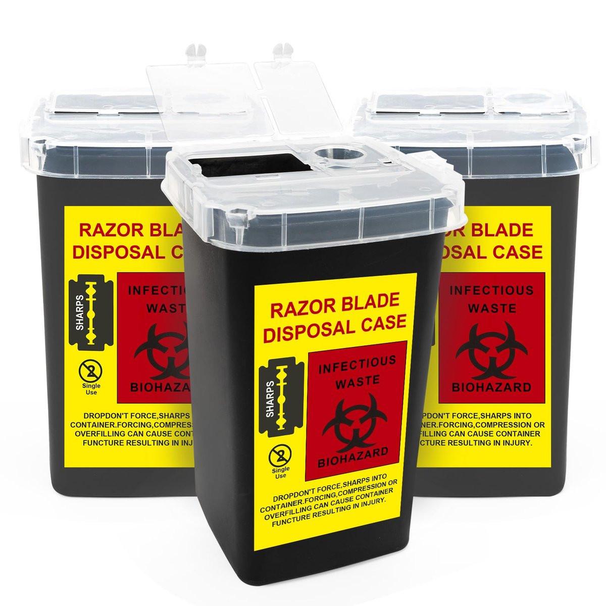 MITINU Schwarzer 1-Liter (3er-Pack) Entsorgungsbehälter für spitze Gegenstände für den Hausgebrauch, Nadelentsorgungsbehälter, Biohazard-Behälter, Spritzenentsorgung, kleiner tragbarer Behälter für Reisen, professionelle Entsorgung von scharfen Abfällen