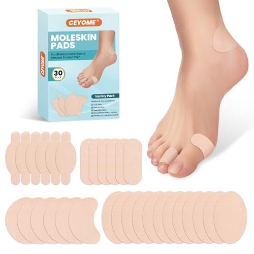 Moleskin Klebepads & Blasenpflaster für Füße - 30 Stück Moleskin Polsterung für Füße, Schuhe, Zehen, Ferse - Blasenprävention Tape-Patch für Gehen, Laufen & Sport - Vielseitig einsetzbar