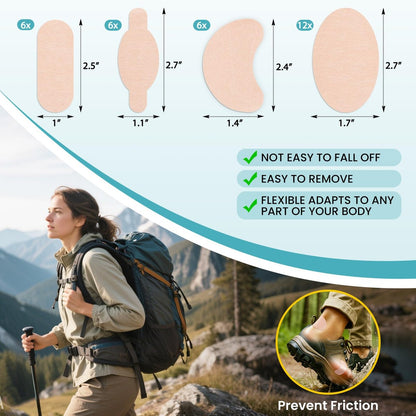 Moleskin Klebepads & Blasenpflaster für Füße - 30 Stück Moleskin Polsterung für Füße, Schuhe, Zehen, Ferse - Blasenprävention Tape-Patch für Gehen, Laufen & Sport - Vielseitig einsetzbar