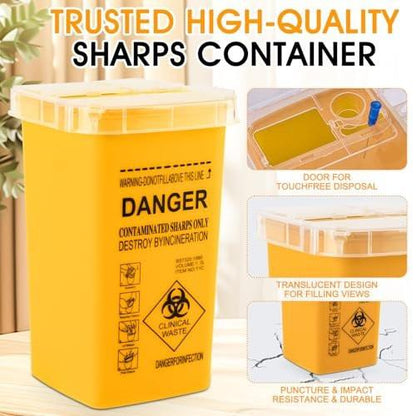MITINU Gelber 1 Quart (3er-Pack) Sharps Behälter für den Heimgebrauch, Nadelentsorgungsbehälter, Biohazard Behälter, Spritzenentsorgung, kleiner tragbarer Behälter für Reisen, professionelle Entsorgung von scharfen Abfällen