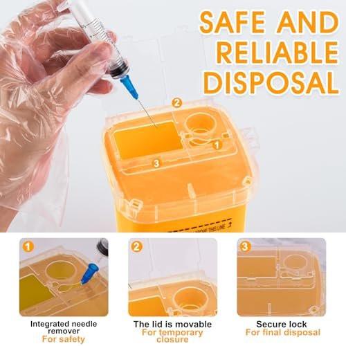 MITINU Gelber 1 Quart (3er-Pack) Sharps Behälter für den Heimgebrauch, Nadelentsorgungsbehälter, Biohazard Behälter, Spritzenentsorgung, kleiner tragbarer Behälter für Reisen, professionelle Entsorgung von scharfen Abfällen