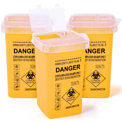 MITINU Gelber 1 Quart (3er-Pack) Sharps Behälter für den Heimgebrauch, Nadelentsorgungsbehälter, Biohazard Behälter, Spritzenentsorgung, kleiner tragbarer Behälter für Reisen, professionelle Entsorgung von scharfen Abfällen
