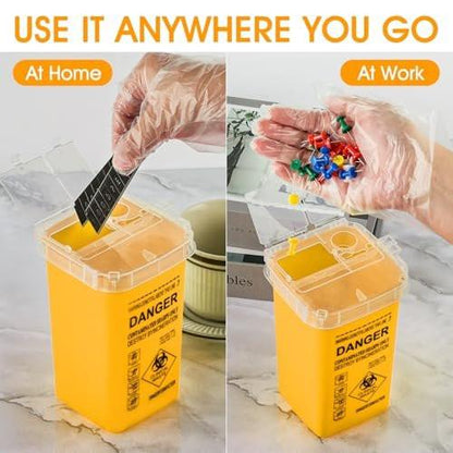 MITINU Gelber 1 Quart (3er-Pack) Sharps Behälter für den Heimgebrauch, Nadelentsorgungsbehälter, Biohazard Behälter, Spritzenentsorgung, kleiner tragbarer Behälter für Reisen, professionelle Entsorgung von scharfen Abfällen